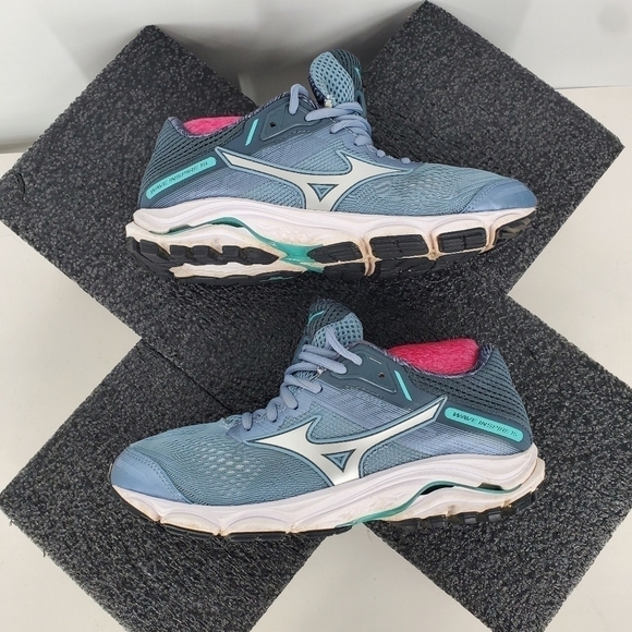 Mizuno Shoe Women's 7.5 Wave Rider 15 Grey Turquoise Athletic Running Sneakers - Picture 12 of 14